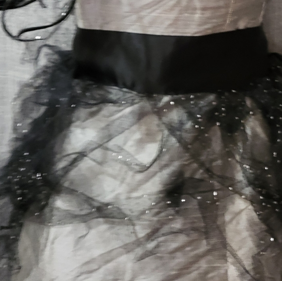 🎃GirlsZombie undead prom Black & Grey satin ragged strapless  Halloween Costume - Picture 5 of 12